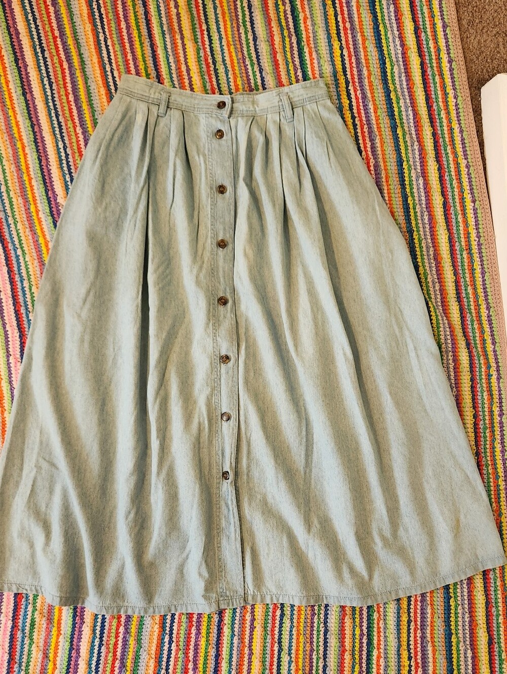Vintage 1980s Levi’s Dockers 100% Cotton Chambray Midi Skirt - Picture 11 of 16